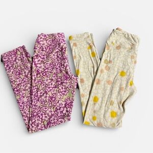 LulaRoe Tween/Juniors purple floral & cream graphic leggings bundle of 2